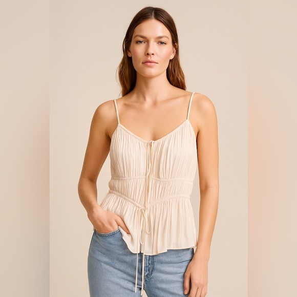 NWT Rachel Zoe Satin Boho Pleated Top Ivory cream sz Medium - Picture 1 of 7